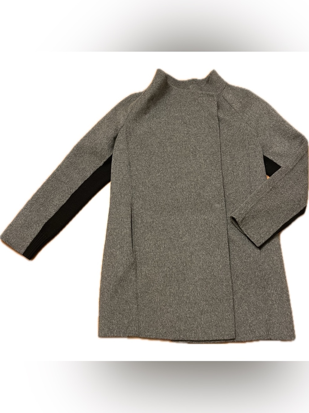 Vince black grey two tone wool blend drape neck coat - Picture 2 of 8